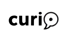 Curio's black logo signifying writing and speaking skills 