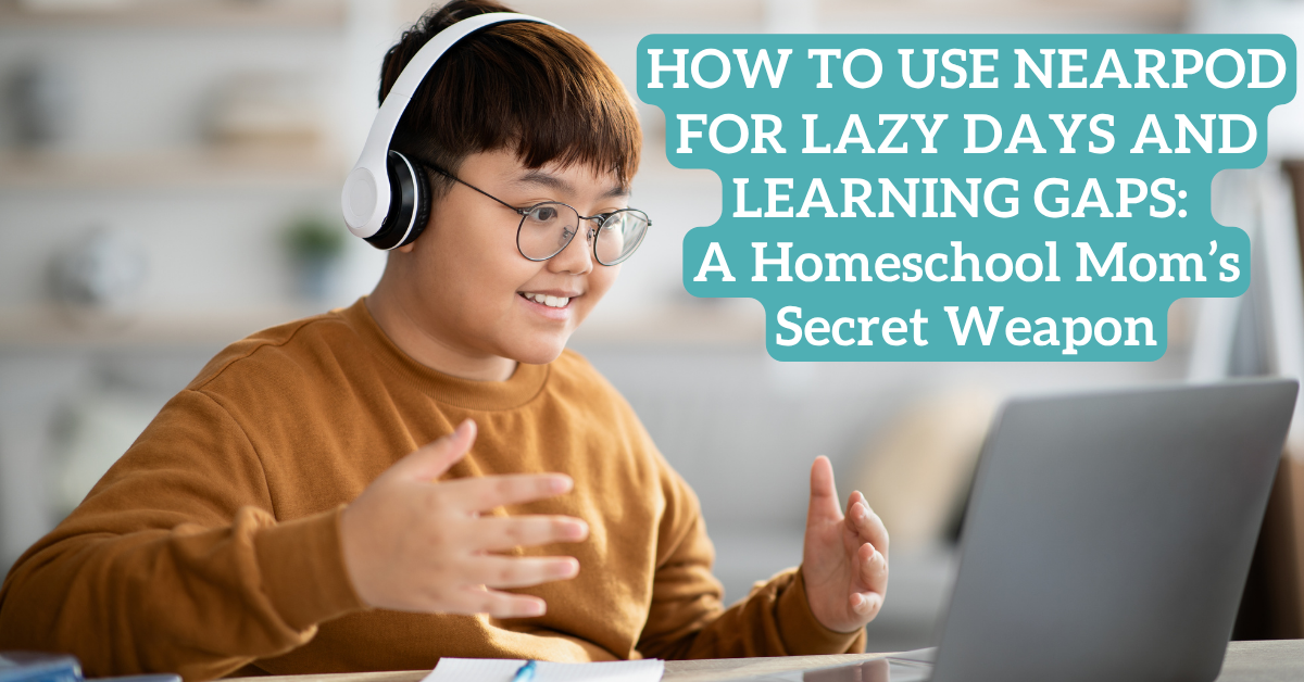 A 9 year old boy is using his laptop to interact with learning on Nearpod.